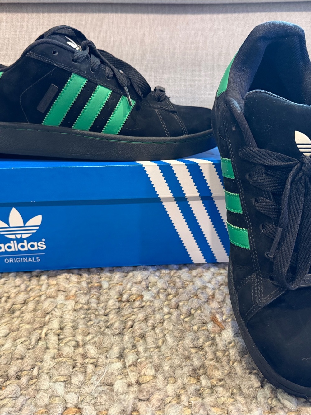 adidas Campus ST Black Sneakers with Green Three-Stripes